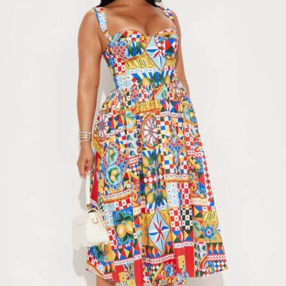 Dresses & Skirts - Fashion Nova Colorful Geometric Print Dress Size XL NWT